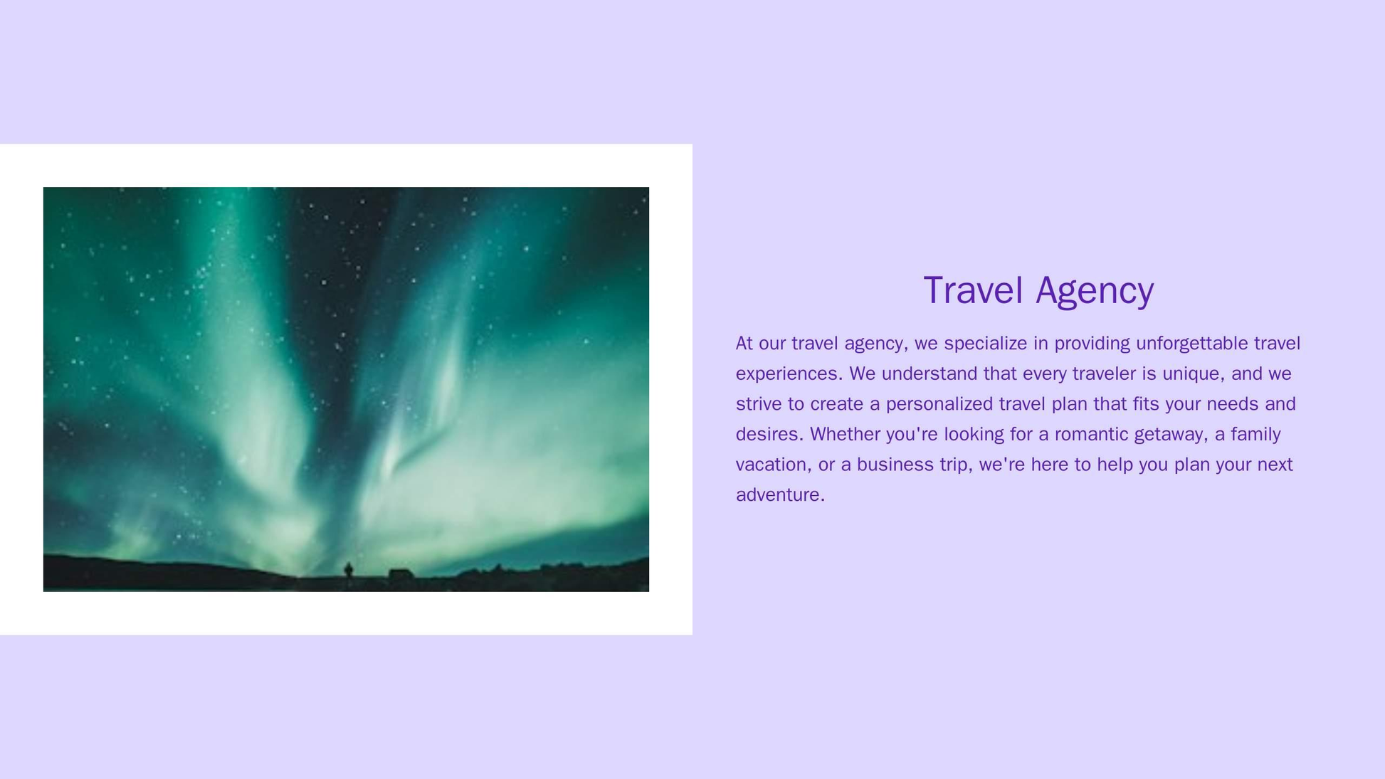 Travel Agency: A split-screen design with a stunning destination image on one side and key information on the other. The Web Template 1807