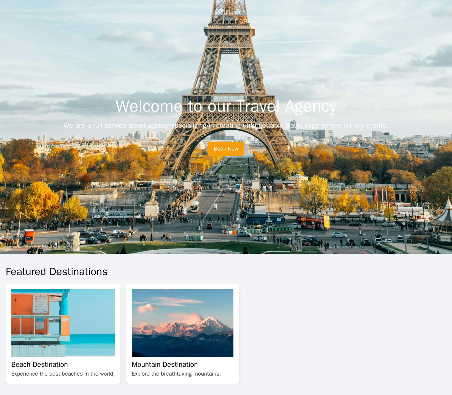 Travel Agency: A full-width background image with an overlaid search bar and a call-to-action button. A horizontal, scro Web Template 1921