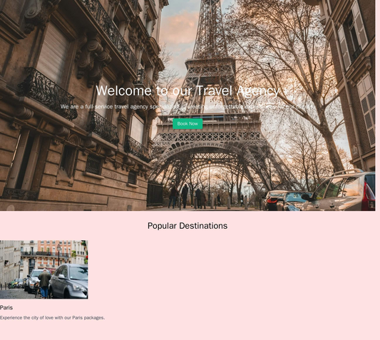 Travel Agency: A full-screen image with a call-to-action button for booking a trip. A section featuring popular destinat Web Template 607