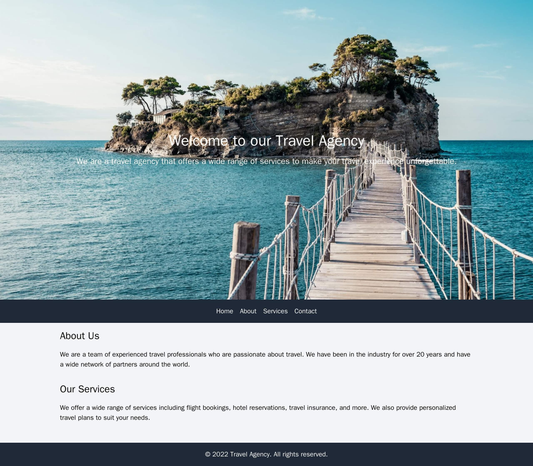 Travel Agency: A spacious design with a header containing a large, scenic image and a tagline. The main navigation menu  Web Template 654