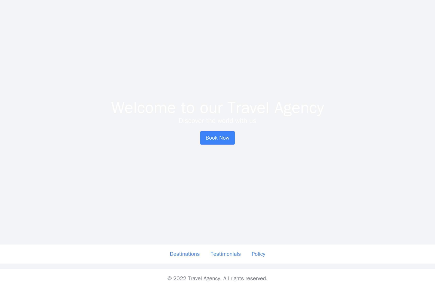 Travel Agency: A slideshow header with scenic images and a call-to-action button, a centered navigation menu, and a foot Web Template 664