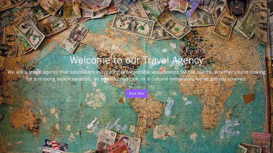 Travel Agency: A full-screen background image of a beautiful location, with a centered travel logo and a prominent call- Web Template 671